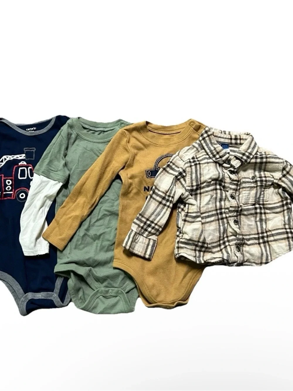 Toddler Boy Long Sleeve Bodysuits Cars Trucks Plaid Flannel Size 18-24 Months